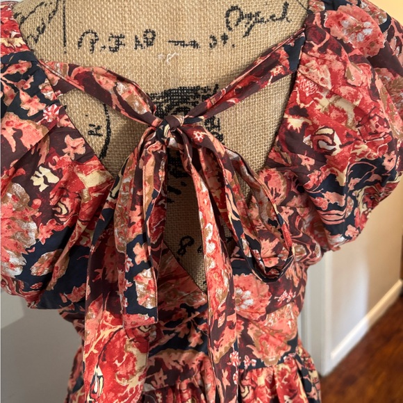 Anthropologie Floral Boho Midi Dress Size 10 NWT Brown Red‎ Tier Msrp 170 - Picture 9 of 11